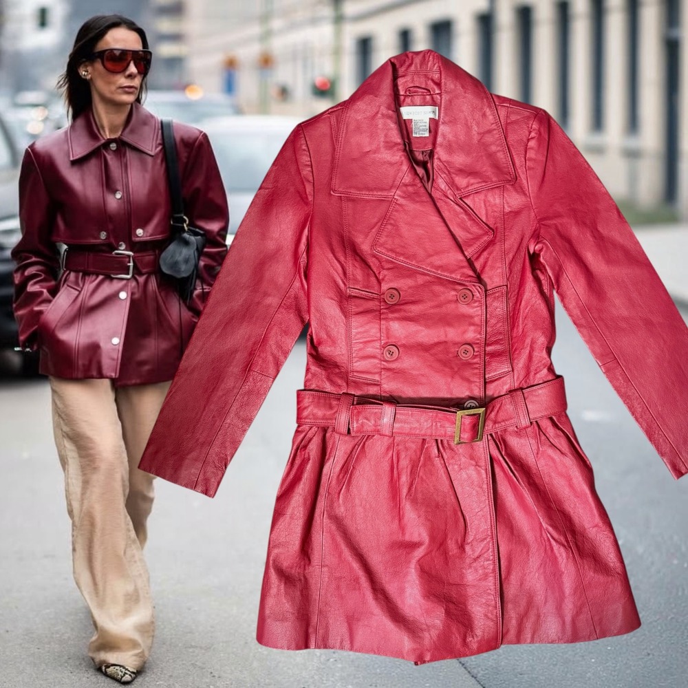 Newport News Vintage Red Leather Coat COMPS $90+